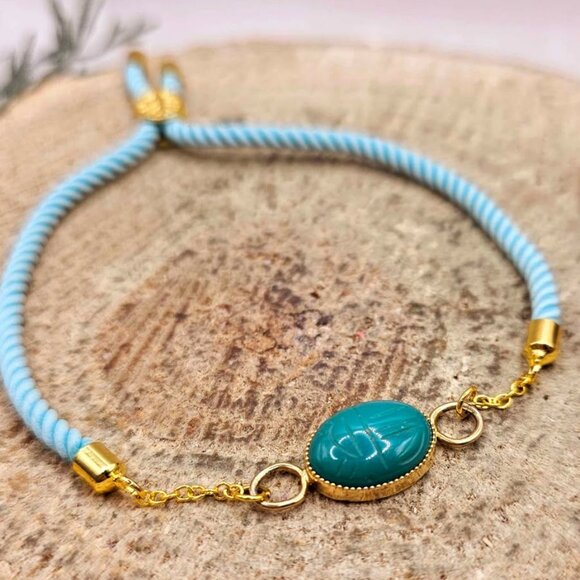 Nature Green Chalcedony Scarab Hand Braided Bracelet - Picture 3 of 10